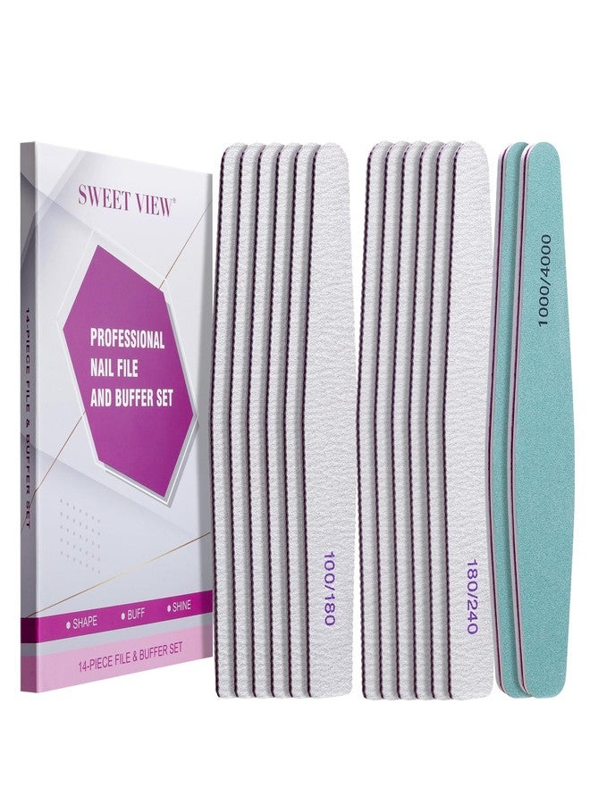 SWEET VIEW 14PCS Nail File and Buffer Set for Natural, Gel, and Acrylic Nails | Emery Boards and Buffing Blocks Professional Kit (100/180/240/1000/4000 Grit) - Image 1